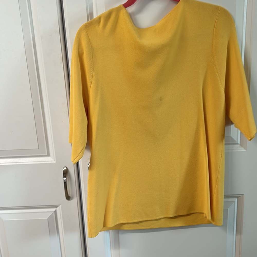 Bright yellow beaded ladies, sweater XL by Evelyn. This is a shorter sleeve. - Picture 5 of 6